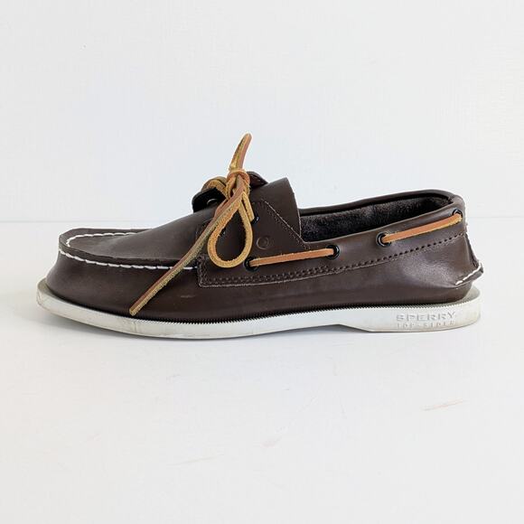 Sperry Boat Shoes EU 37.5 Brown Leather Original 2 Eye Lace Up Flats Round Toe - Picture 1 of 13